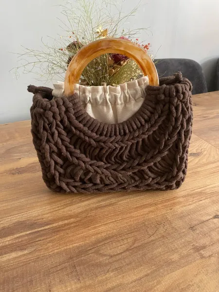 Macrame Knitting Trendy Shoulder Bag Summer Bag Brown Straw Bag