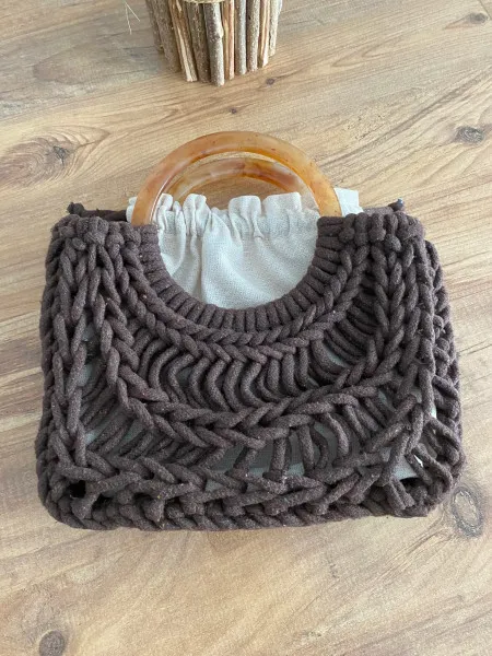 Macrame Knitting Trendy Shoulder Bag Summer Bag Brown Straw Bag