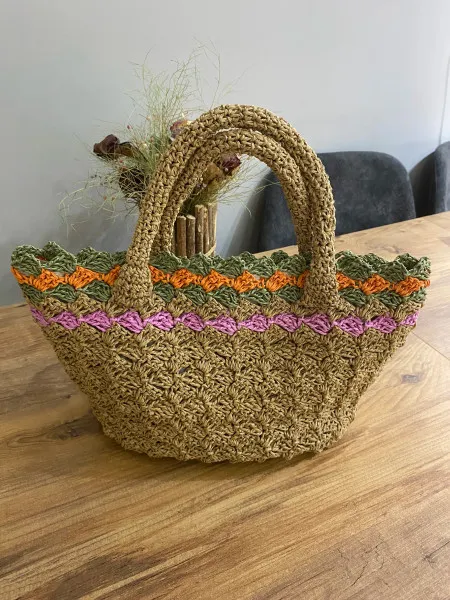 Straw Knitted Shoulder Bag Colorful Patterned Straw Shoulder Bag