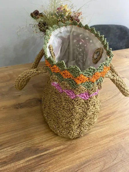 Straw Knitted Shoulder Bag Colorful Patterned Straw Shoulder Bag