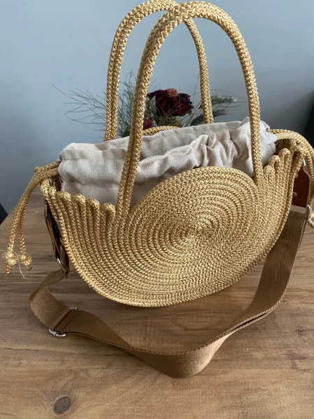 Swan Wicker Shoulder Bag Gold Wicker Shoulder Bag