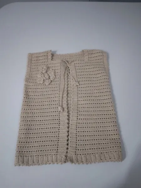 Bej Renk El Örgüsü Bebek Yeleğİ