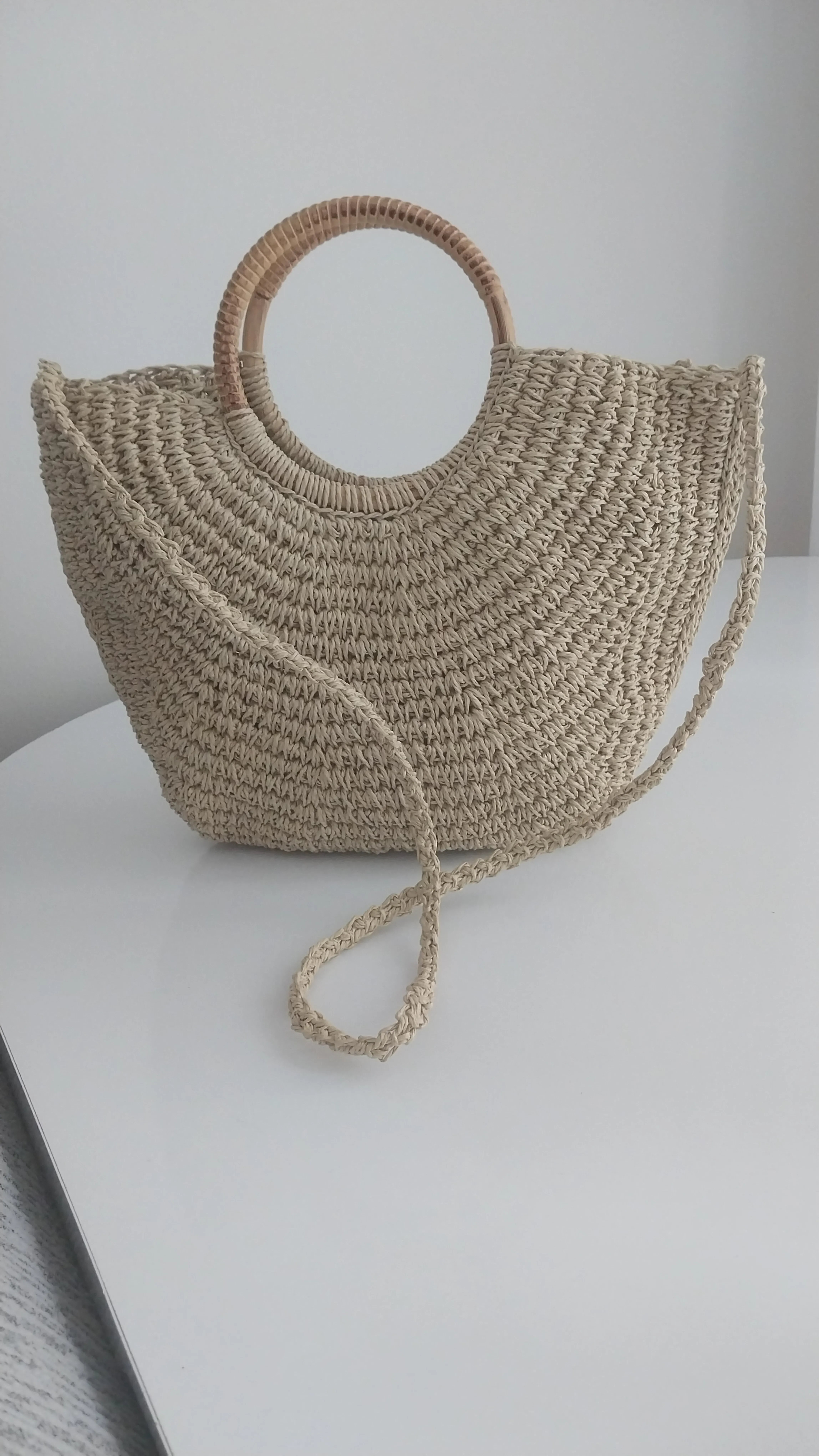 Handmade Woven Look Macrame Bag – Wooden Handled
