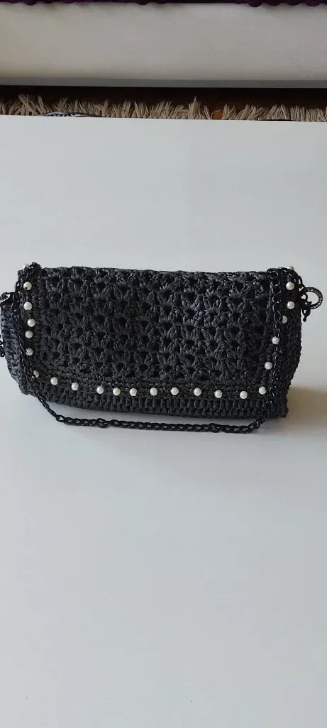 İnci Detaylı Özel Tasarım Rafia Clutch – Astarı ve Çıtçıtlı