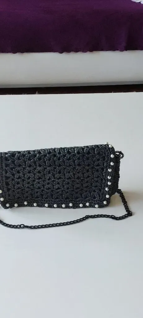 İnci Detaylı Özel Tasarım Rafia Clutch – Astarı ve Çıtçıtlı