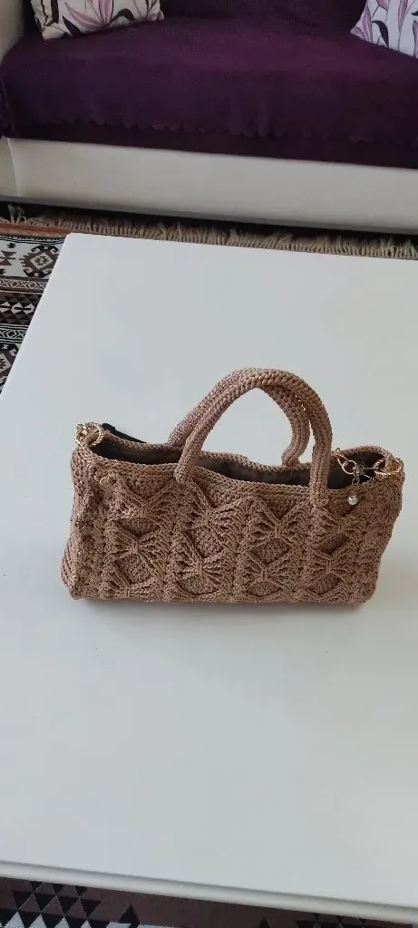 Makrome El Örgüsü Astarlı Çanta – Çıtcıtlı & Zincir Askılı