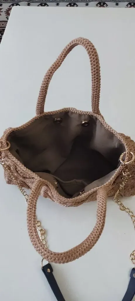 Makrome El Örgüsü Astarlı Çanta – Çıtcıtlı & Zincir Askılı