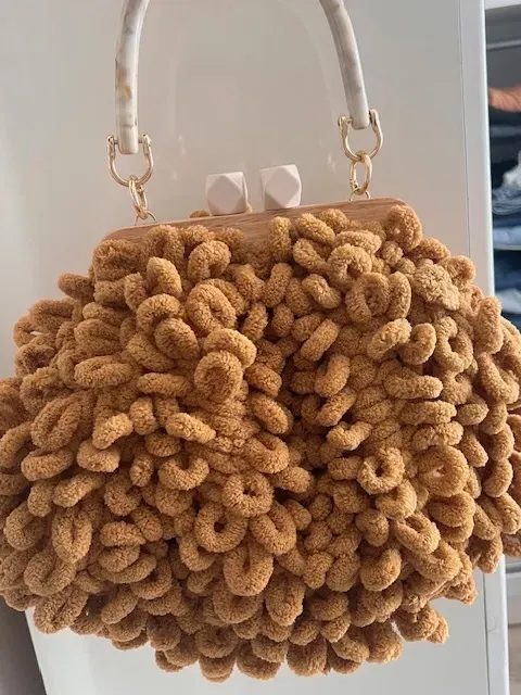 Orange Puffy Yarn Handmade Trend Bag - Stylish and Soft