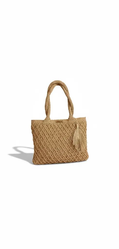 Handmade Natural Paper Rope Knit Woven Shoulder and Beach Bag