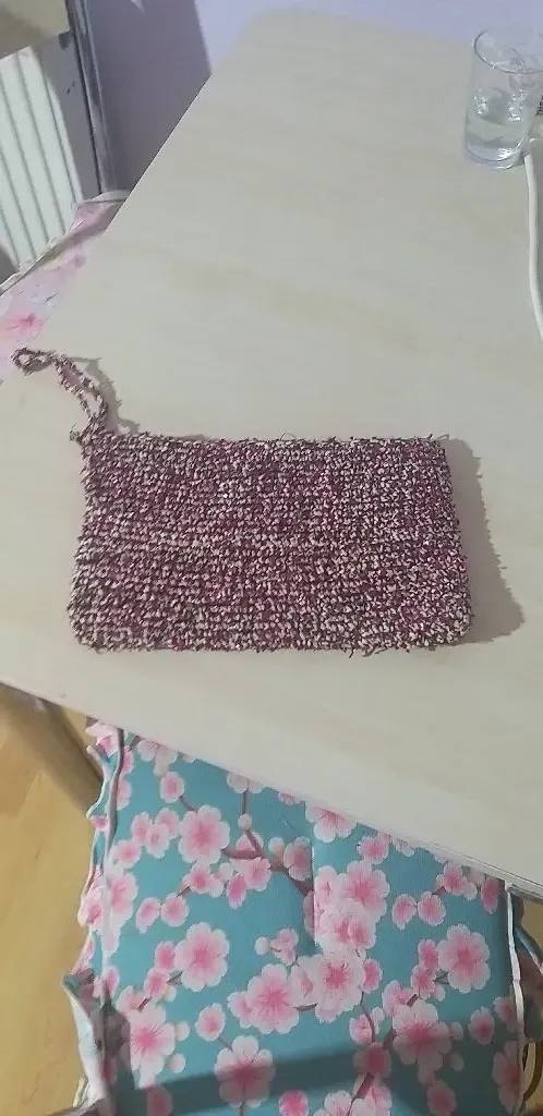 Bordo Simli Kağıt İp Örgü Clutch Çanta - El Yapımı