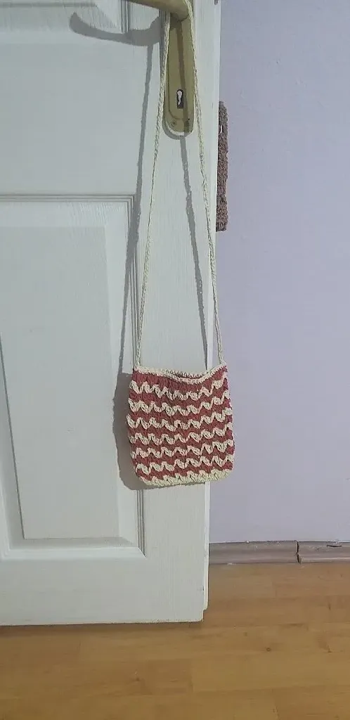 Renkli Örgü Kağıt İp Telefon Çantası - El Emeği Omuz Askılı