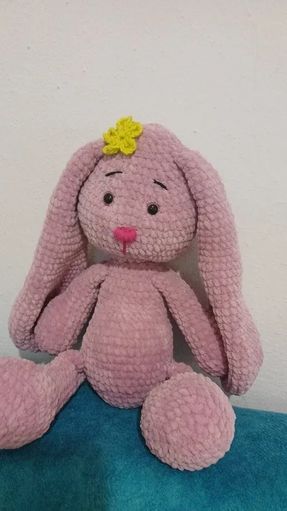 Pembe Kadife Amigurumi Oyuncak Tavşan - 42 cm - El Emeği