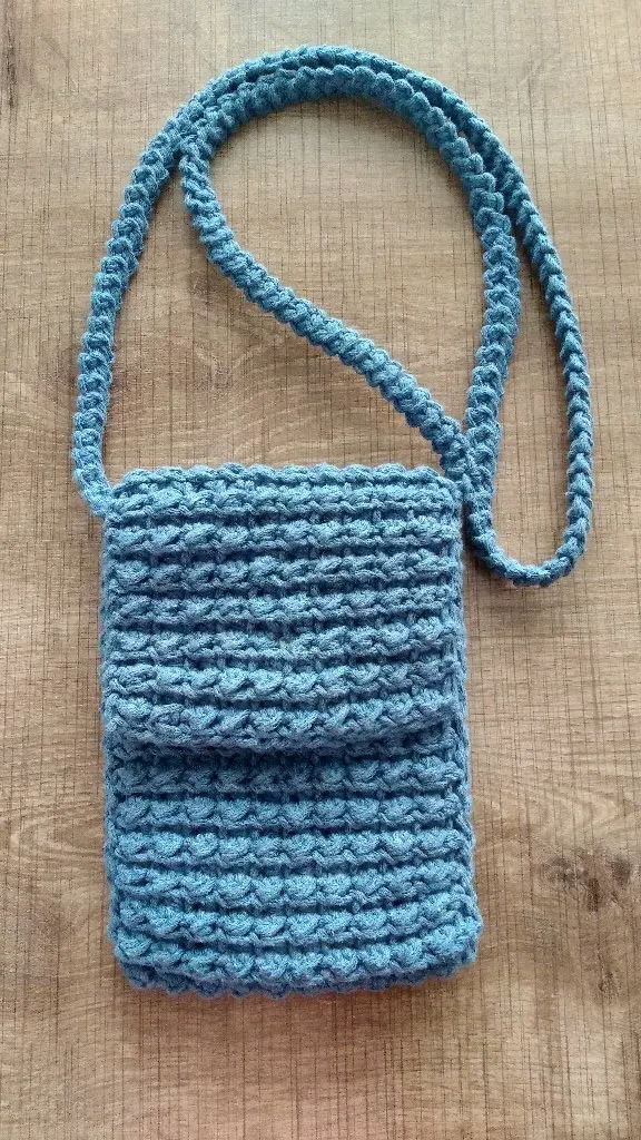 Mavi Makrome Örgü Günlük Kol Çantası - Küçük Boy El Emeği