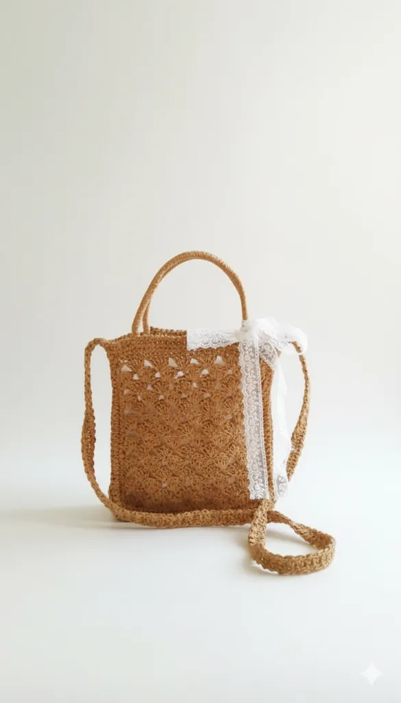 Kağıt İpten Şık El Örgüsü Çanta