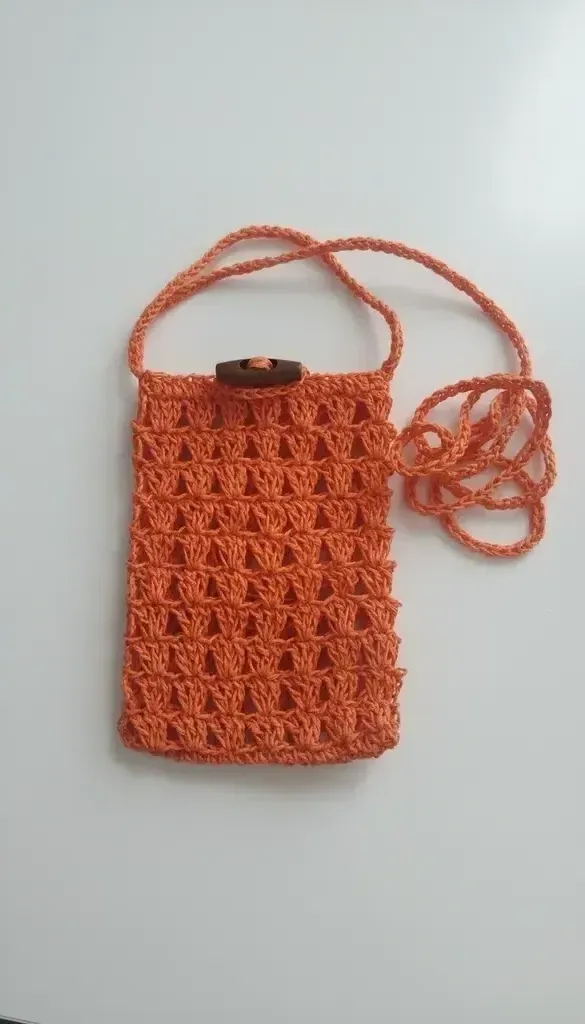 Orange Phone Bag | With Wooden Button, Detachable and Attachable Strap