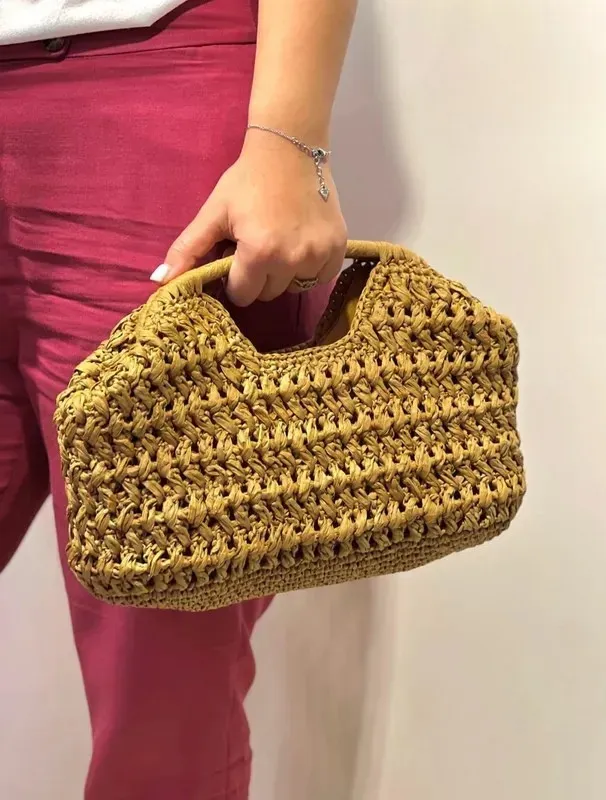 İthal Rafya İle Örülmüş Natürel Hasır Çanta