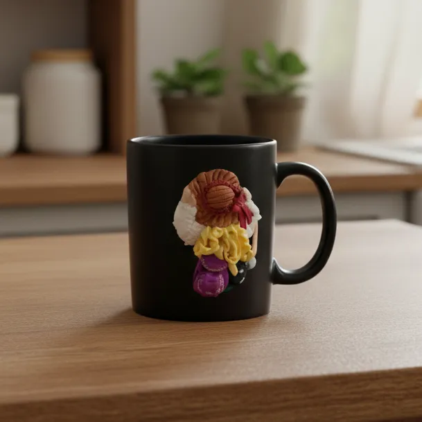 Siyah Seramik Kupa - Polimer Kil Özgür Kız Tasarımı