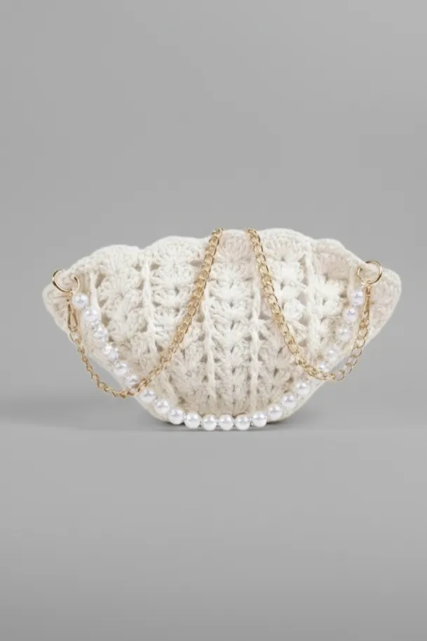 Pearled Silver Strapped Seashell Bag Handmade Elegant Shoulder Bag