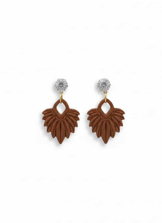 Brown Handmade Design Earring and Zircon Stone Gold Detailed Earring
