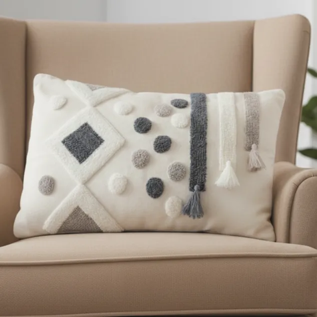 Geometrik Desenli Modern El İşlemesi Dekoratif Dikdörtgen Punch Kırlent