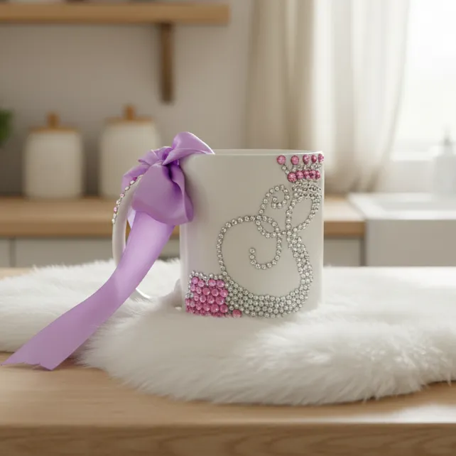 Kişiye Özel Taşlı İsim Baş Harfi İşli Kupa