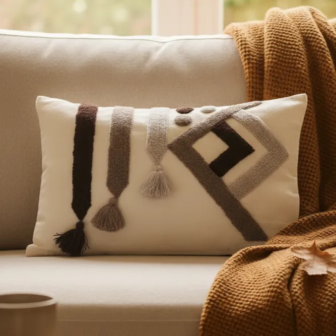 Geometrik Desenli El İşlemesi Dekoratif Punch Kırlent