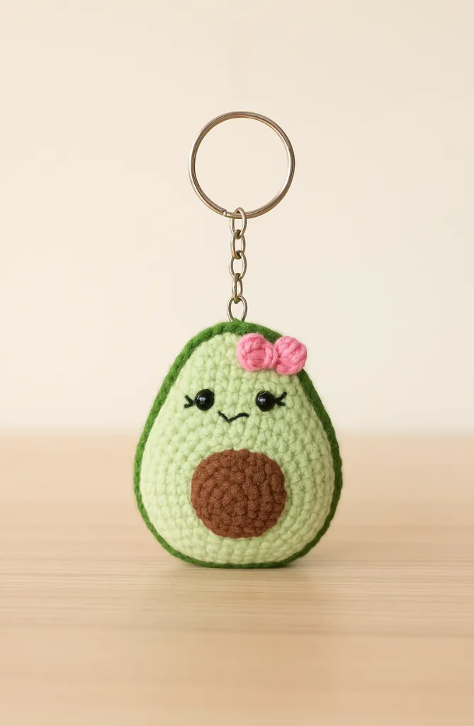 El Yapımı Amigurumi Avokado Figürlü Örgü Anahtarlık
