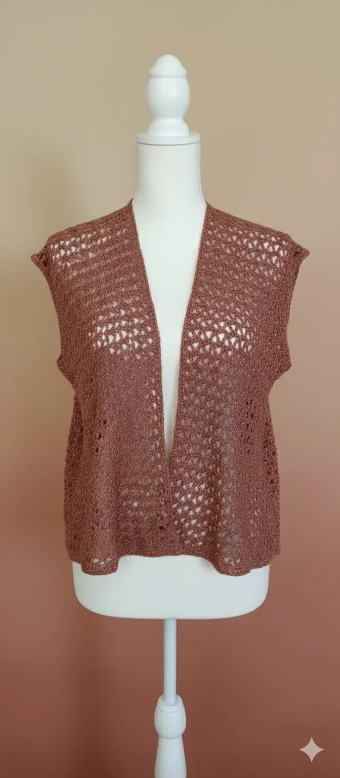 Somon Rengi Simli Örgü Yelek - Yeni Sezon Şık Tasarım