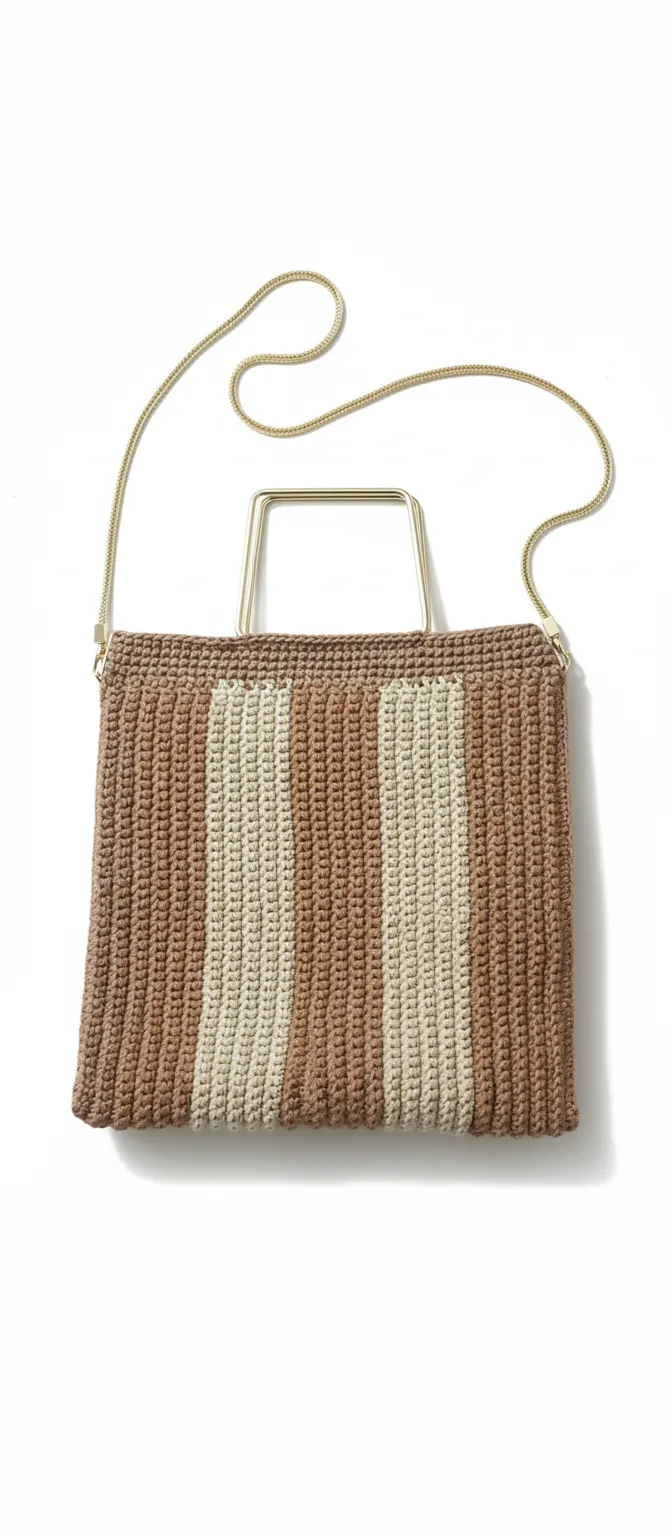 Kahverengi Bej Renkli Zincir Askılı El Örgüsü Omuz Çantası