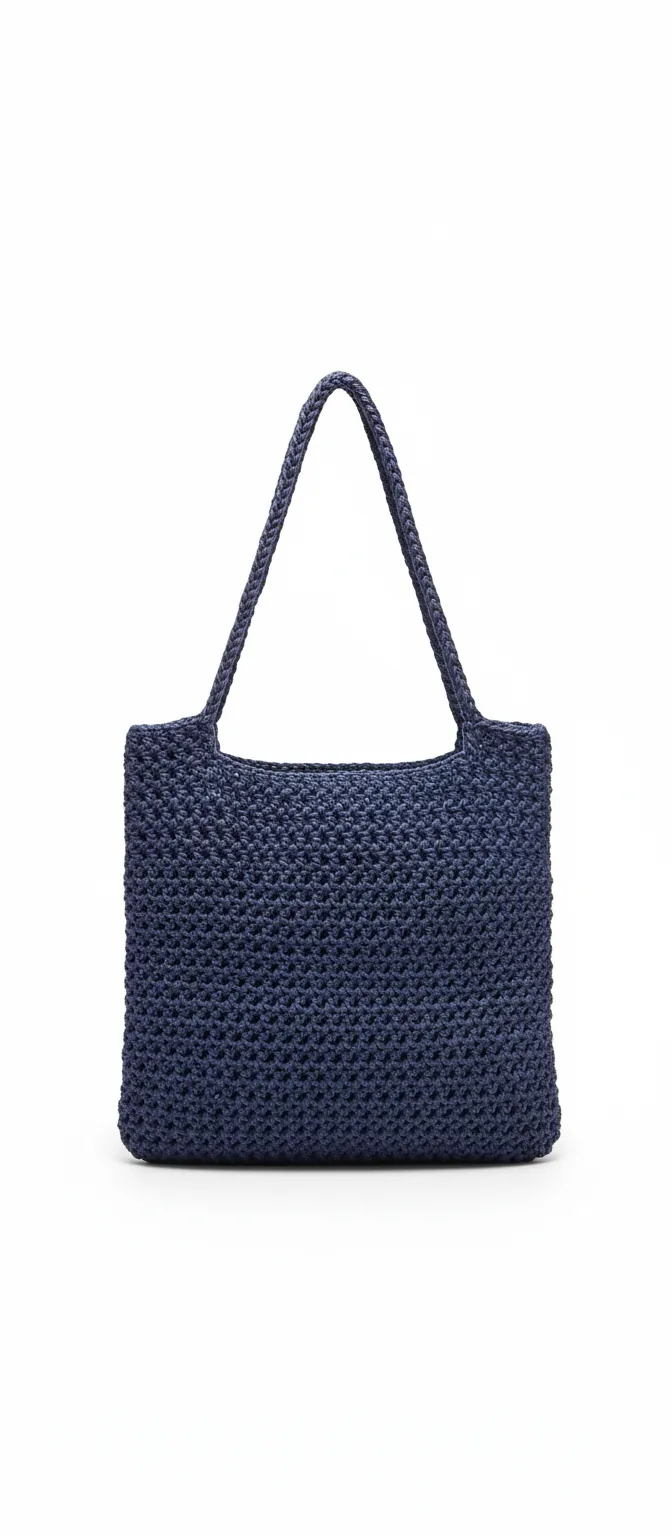 El Yapımı Makrome Omuz Çantası – Koyu Mavi, Günlük ve Yazlık Kullanıma Uygun