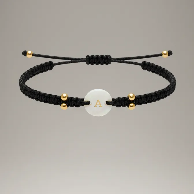 Ayarlanabilir Siyah İpli Kişiye Özel Harf Bileklik