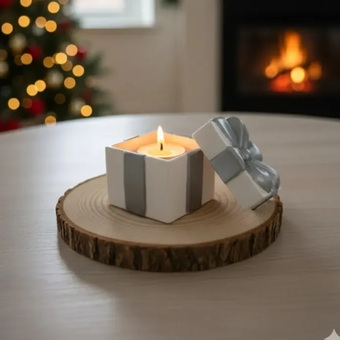 Gümüş Kurdeleli Taş Tozu Mumluk