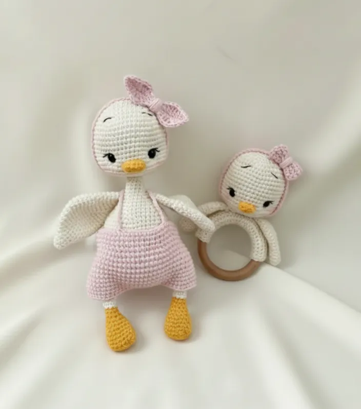 Örgü Oyuncak Amigurumi Ördek Bebek Seti - El Yapımı İkili Set