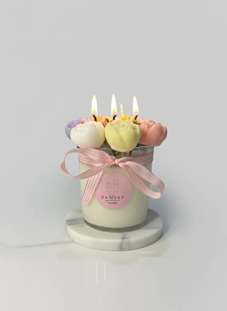 Çiçek Buketi Tasarımlı Cam Kavanoz Mum