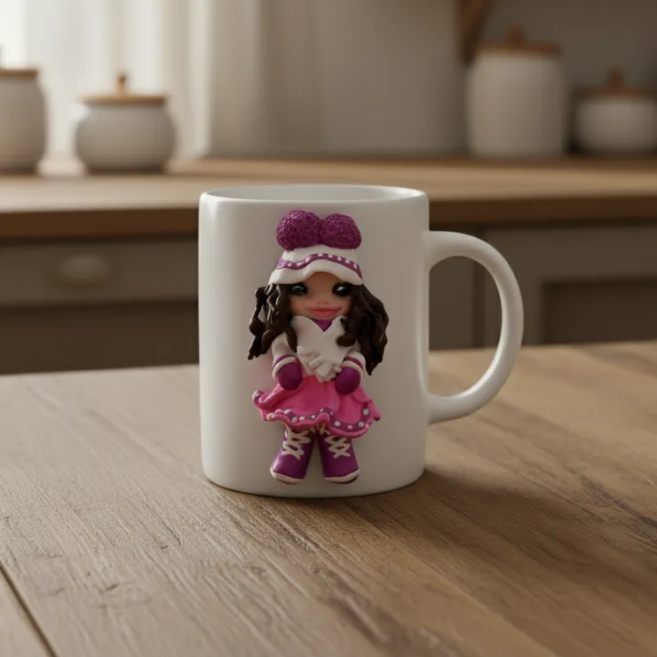 Polimer Kil Figürlü Kupa - Özel Tasarım Nazlı Kız