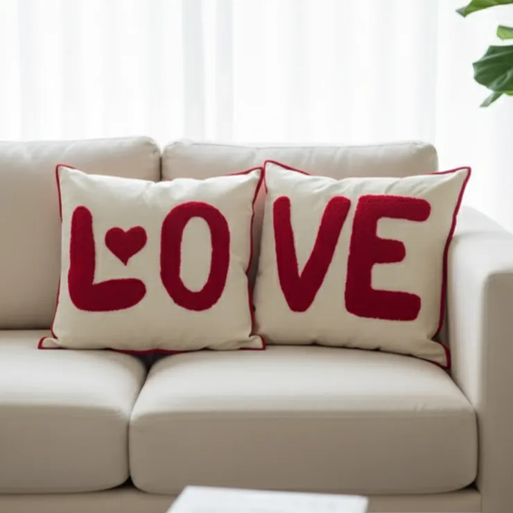 Punch Yastık Çifti – El İşlemesi “LOVE” Tasarımı, Dekoratif Kırlent