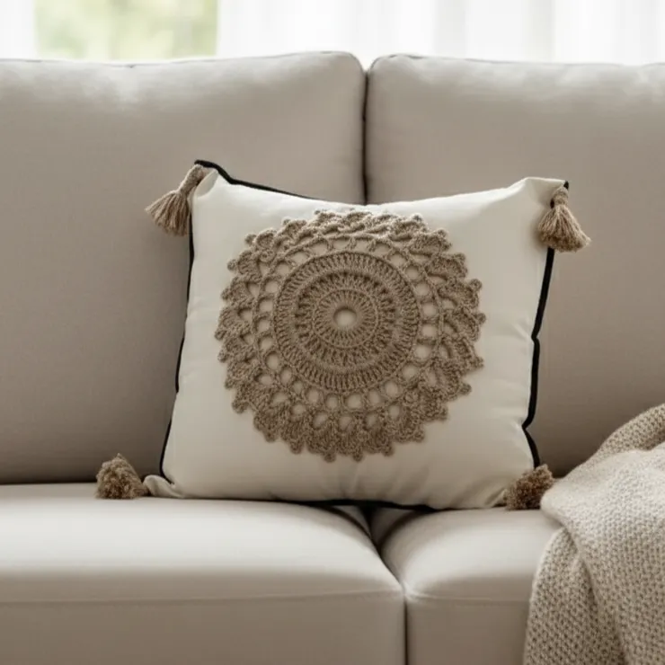 Natural Jute Pillow – Square Decorative Handmade Pillow, Sustainable Home Decor