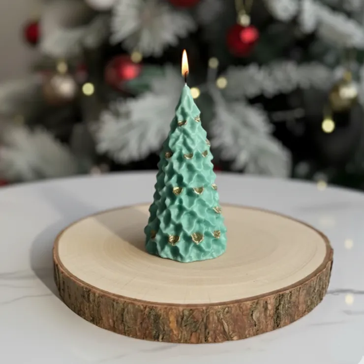 Kış Koleksiyonu Tarçınlı Kurabiye Kokulu Çam Ağacı Dekoratif Mum