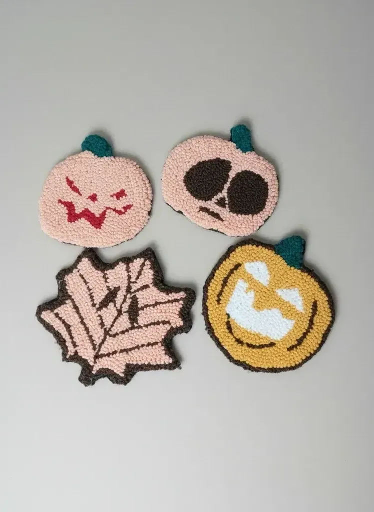 Halloween Temalı Punch Nakışı Bardak Altlığı Seti (4 Adet)