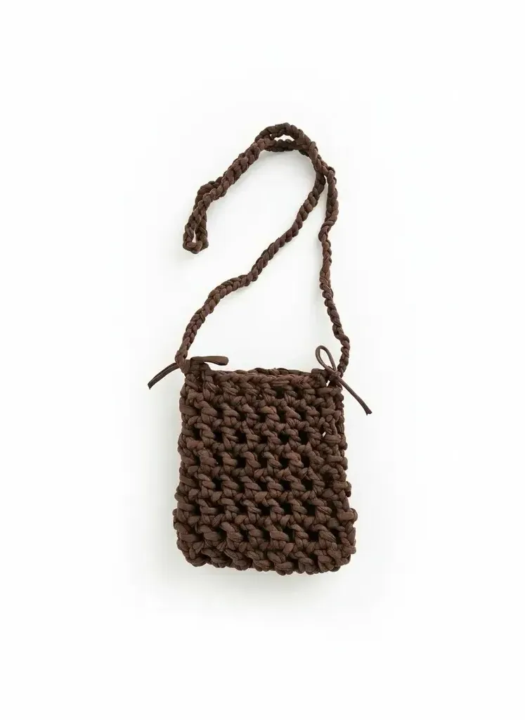 Kahverengi Penye İpten Minik File Çanta ve Cüzdanlık