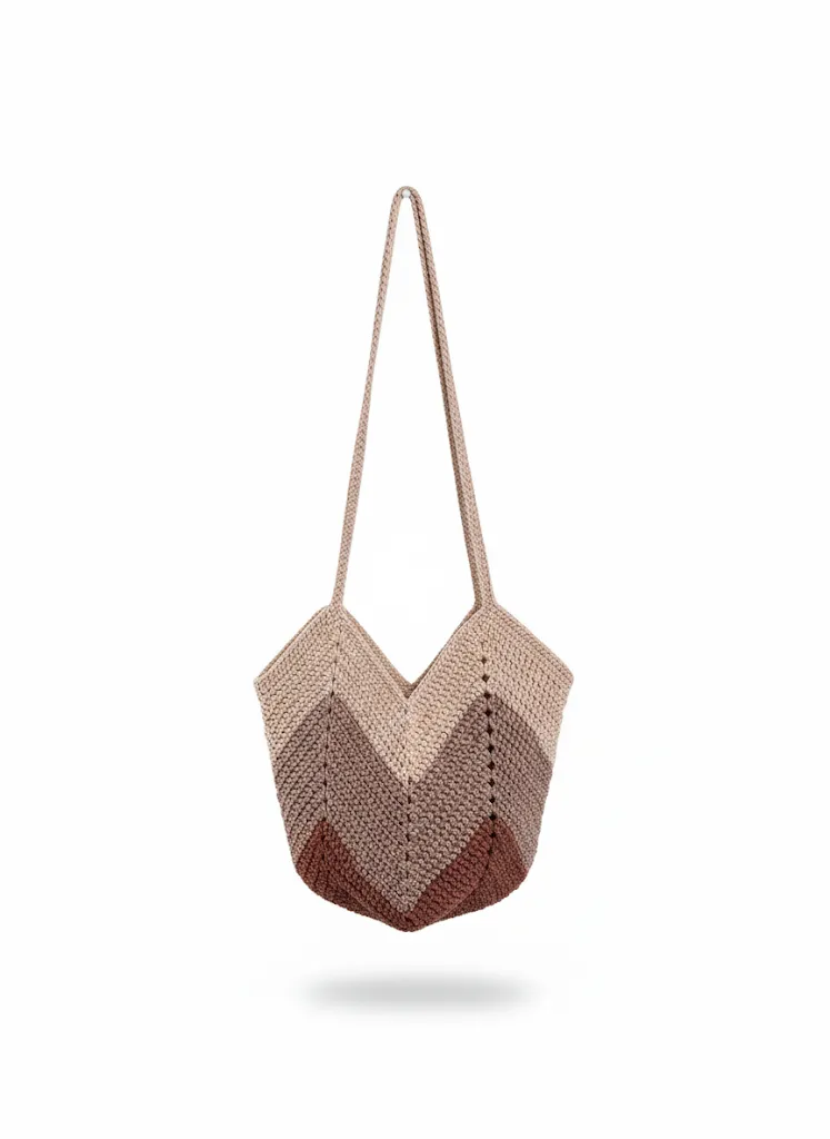 Macrame Braided Shoulder Bag - Handmade Tulip Bag in Brown Tones