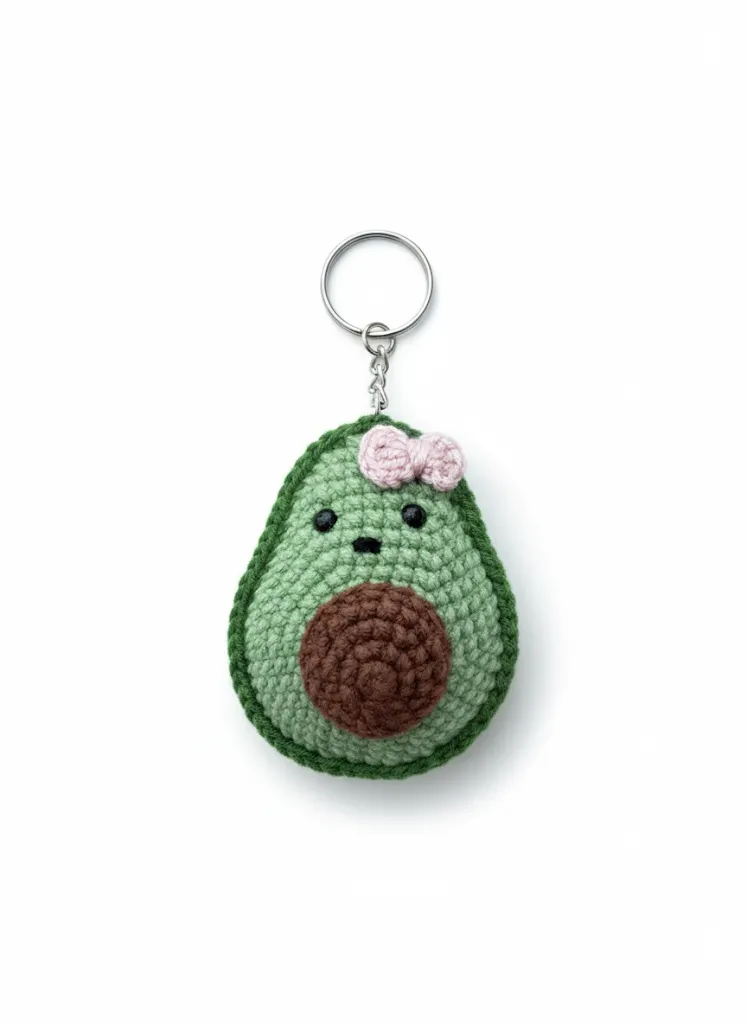 Green Knitted Avocado Keychain - Cute Design and Handmade