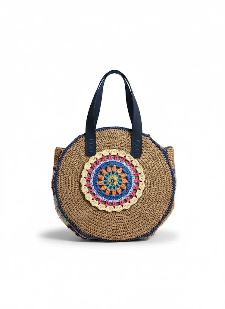 Renkli El Örgüsü Yuvarlak Çanta