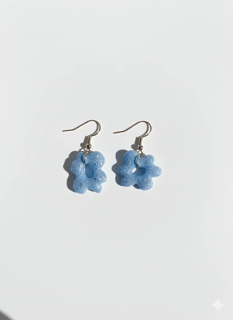 Blue Glitter Flower Earring - Handmade Lightweight Design Elegant Accessory