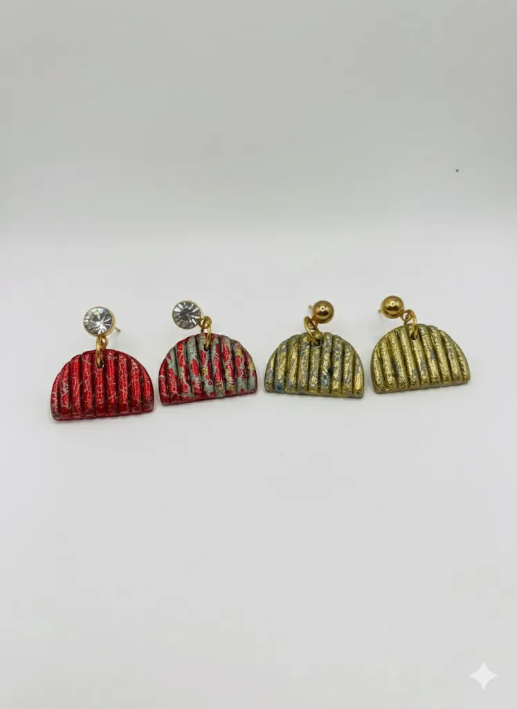 Handmade Red & Yellow Half Circle Shaped Earring Set