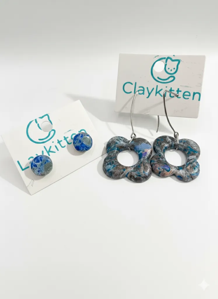 Handmade Floral Patterned Blue Tones Earring Set - Stylish and Elegant