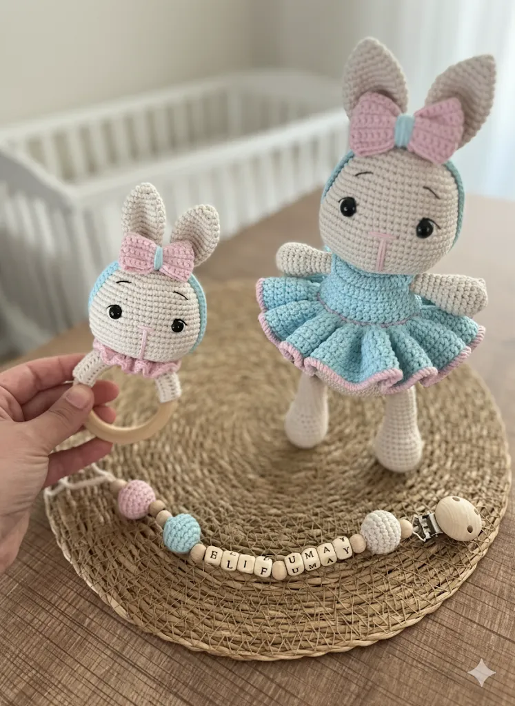 Mavi elbiseli tavşan set