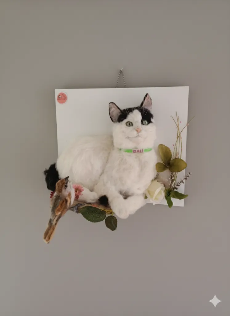 Handmade Cat Figure with Felt Wool