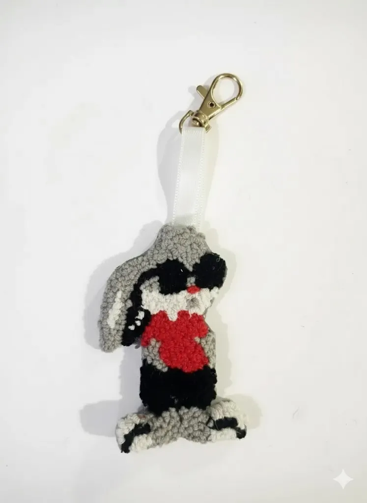 Tavşan Figürlü Punch Nakışı Anahtarlık - El Yapımı Hediye