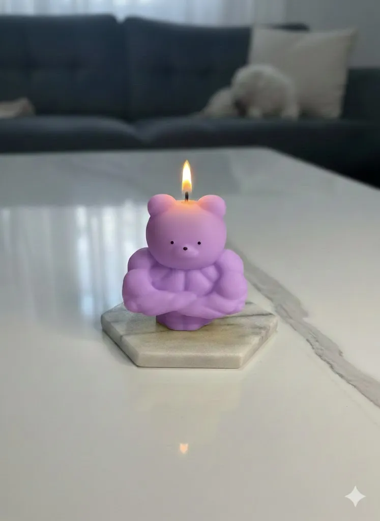 Mor Ayıcık Dekoratif Mum – El Yapımı Figür Mum